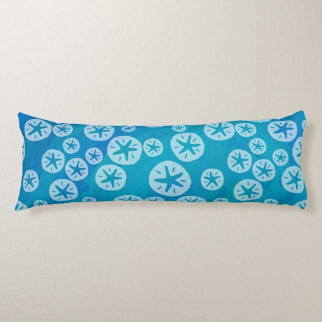 Sand Dollar White and Blue Pattern Body Pillow (Front)