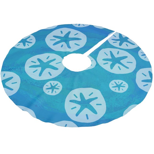 Sand Dollar White and Blue Pattern Brushed Polyester Tree Skirt (Angled)