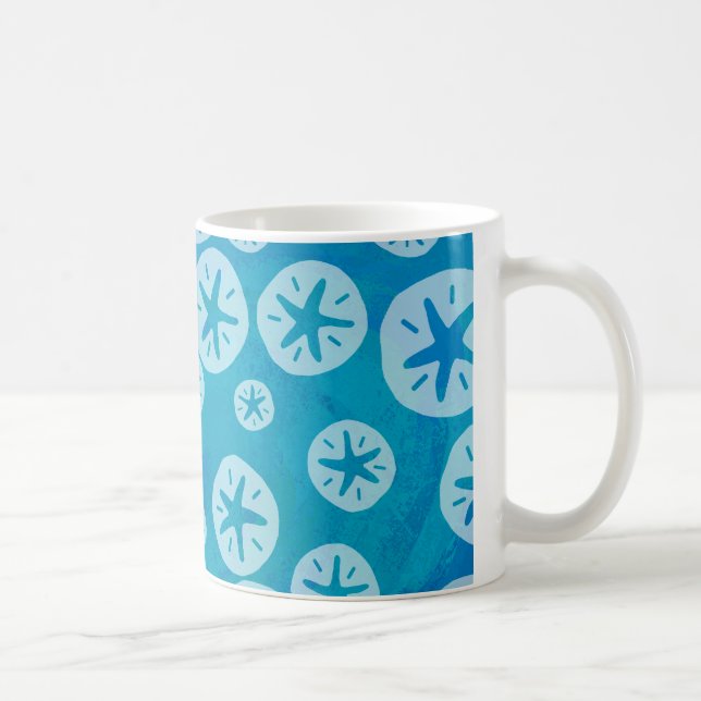 Sand Dollar White and Blue Pattern Coffee Mug (Right)