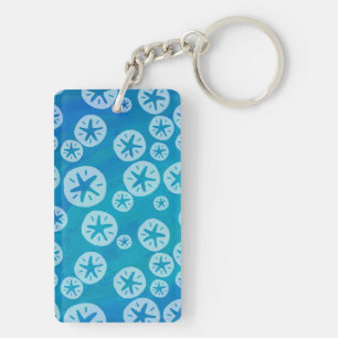 Sand Dollar White and Blue Pattern Keychain