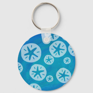 Sand Dollar White and Blue Pattern Keychain