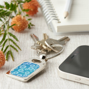 Sand Dollar White and Blue Pattern Keychain