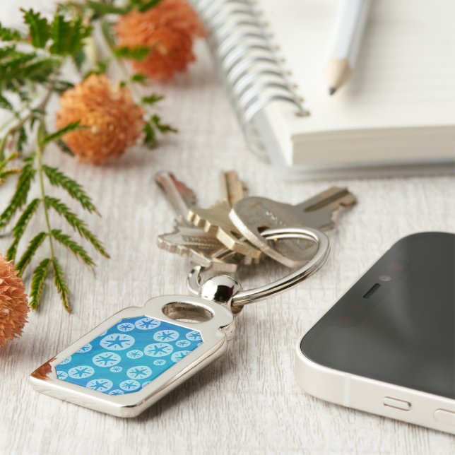 Sand Dollar White and Blue Pattern Keychain (Side)