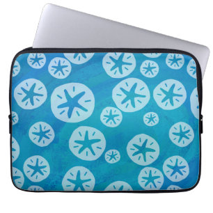 Sand Dollar White and Blue Pattern Laptop Sleeve