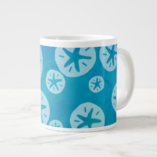 Sand Dollar White and Blue Pattern Large Coffee Mug