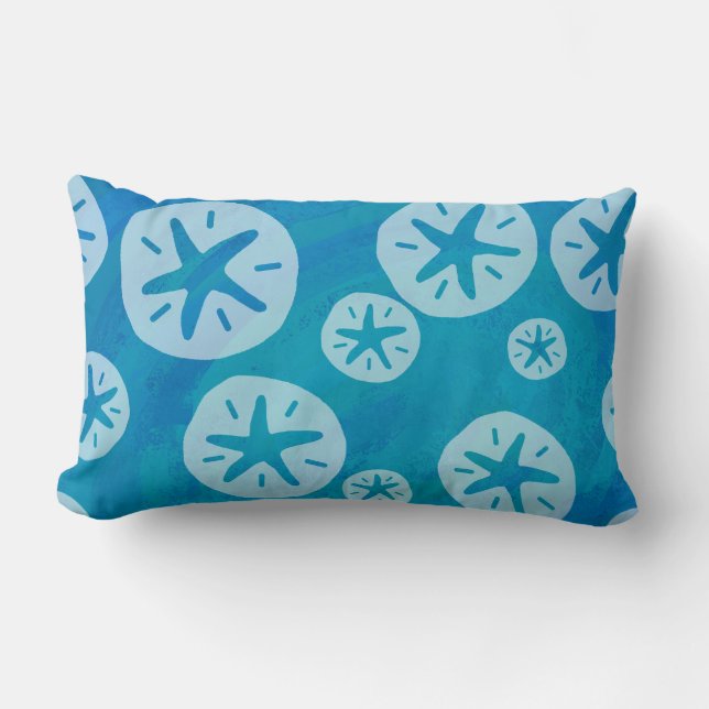 Sand Dollar White and Blue Pattern Lumbar Pillow (Front)