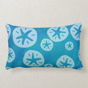Sand Dollar White and Blue Pattern Lumbar Pillow