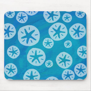 Sand Dollar White and Blue Pattern Mouse Pad