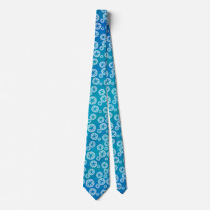 Sand Dollar White and Blue Pattern Tie
