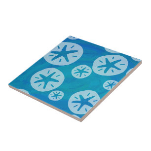 Sand Dollar White and Blue Pattern Tile