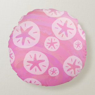 Sand Dollar White and pink Round Pillow