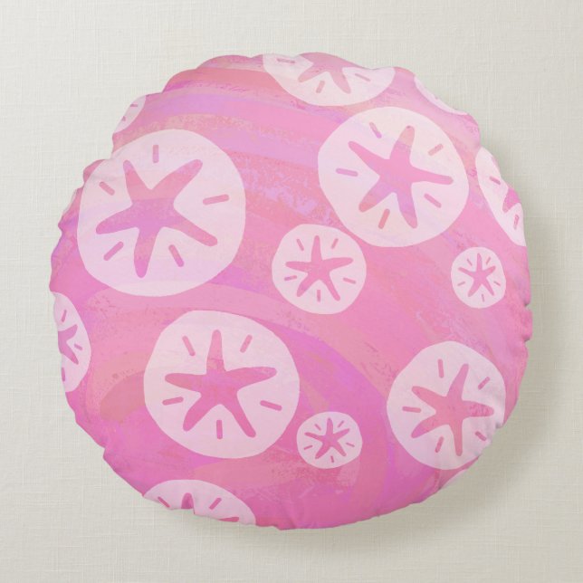 Sand Dollar White and pink Round Pillow (Front)