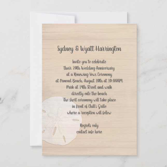 Sand Dollar Wood Beach Vows Anniversary Invitation (Front)