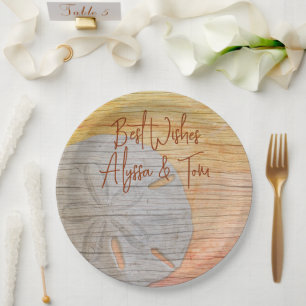 Sand Dollar Wood Look Paper Plates