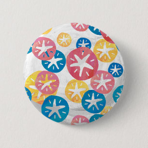 Sand Dollar Yellow Red Blue Pattern 2 Inch Round Button