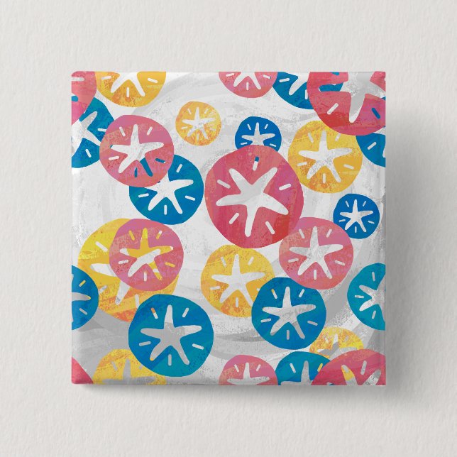 Sand Dollar Yellow Red Blue Pattern 2 Inch Square Button (Front)
