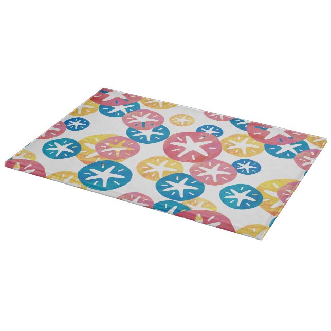 Sand Dollar Yellow Red Blue Pattern Cutting Board (Corner)