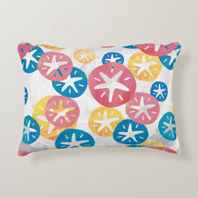 Sand Dollar Yellow Red Blue Pattern Decorative Pillow (Front)