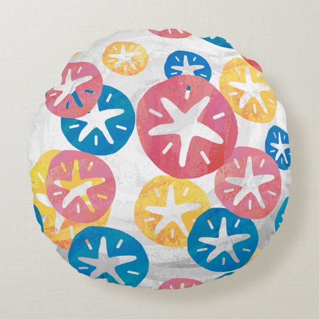 Sand Dollar Yellow Red Blue Pattern Round Pillow (Front)