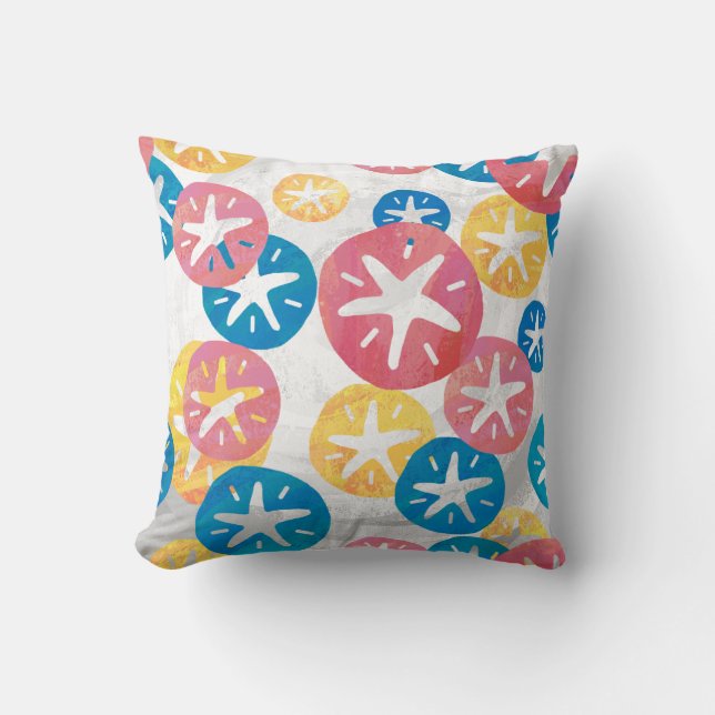 Sand Dollar Yellow Red Blue Pattern Throw Pillow (Front)