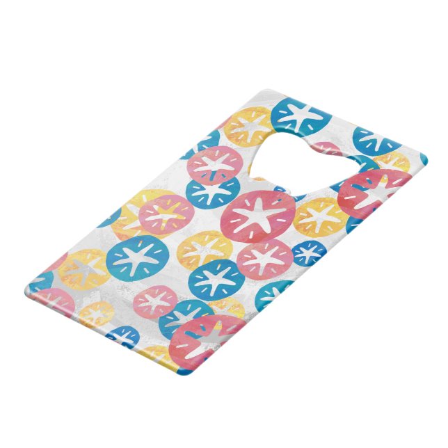 Sand Dollar Yellow Red Blue Pattern Wallet Bottle Opener (Front Angled)