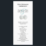 Sand Dollars Beach Wedding Tall Program Template<br><div class="desc">Sand dollar wedding program.  Tall cards with ceremony on the front and wedding party list on the back.  White with black text and two white sand dollars to represent the bride and groom.  The aqua blue "&" (ampersand) matches the light blue background on the reverse side.</div>