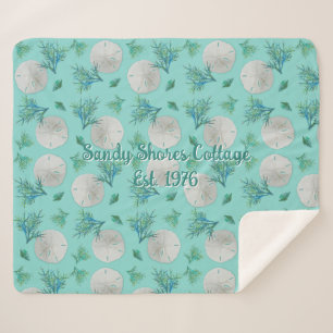 Sand Dollars Pattern Turquoise Coastal Home Sherpa Blanket
