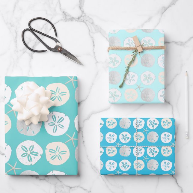 Sand Dollars Shades of Blue Wrapping Paper Sheet (Front)
