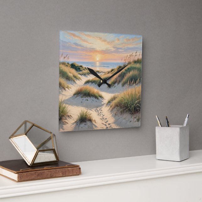 Sand Dune Footprints Square Wall Clock (Office)