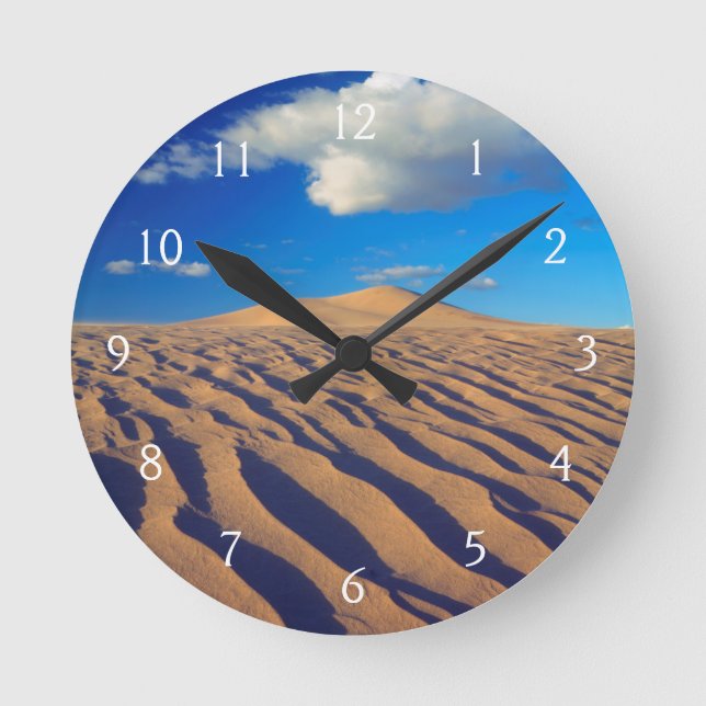 Sand Dunes and Clouds Round Clock (Front)