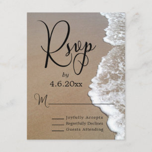 Sand & Foam Beach Photo & Typography Wedding RSVP Card
