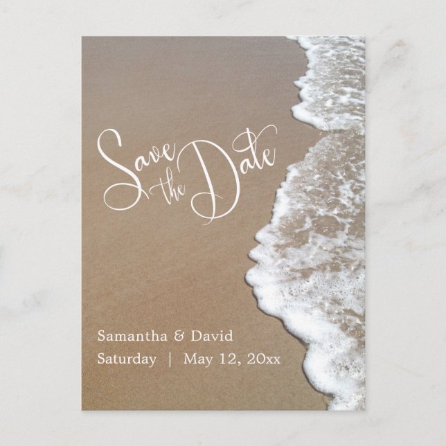 Sand & Foam Beach Wedding Save the Date 2b Announcement Postcard (Front)