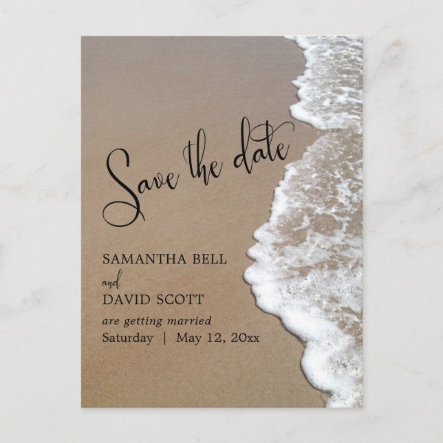 Sand & Foam Beach Wedding Save the Date Announcement Postcard (Front)