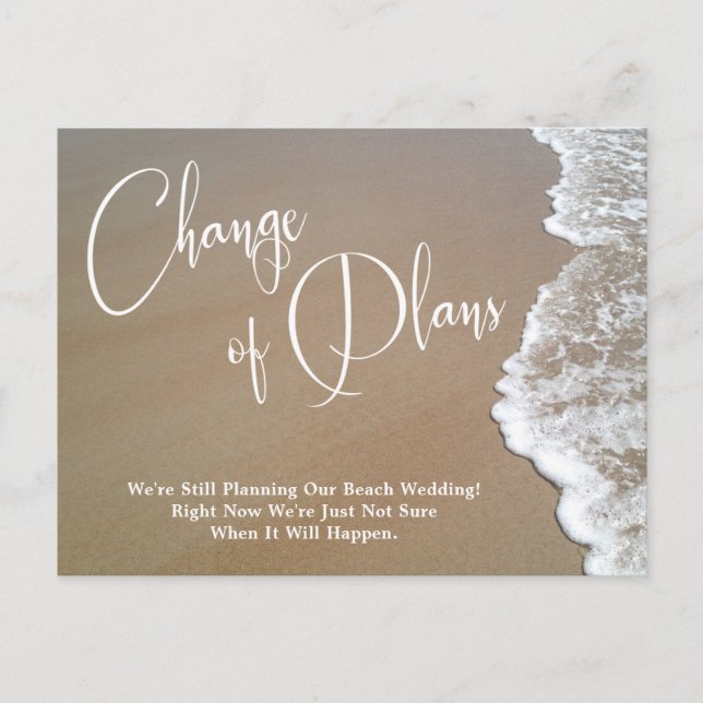 Sand, Foam Change of Plans Postponed Beach Wedding Postcard (Front)