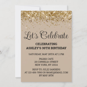 Sand Gold Glitter 30th Birthday Let's Celebrate Invitation