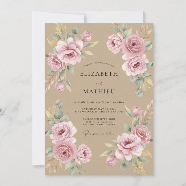 Sand Graceful Botanical Wedding Invitation (Front)