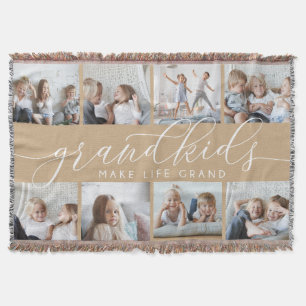 Sand Grandkids Make Life Grand Photo Collage Throw Blanket