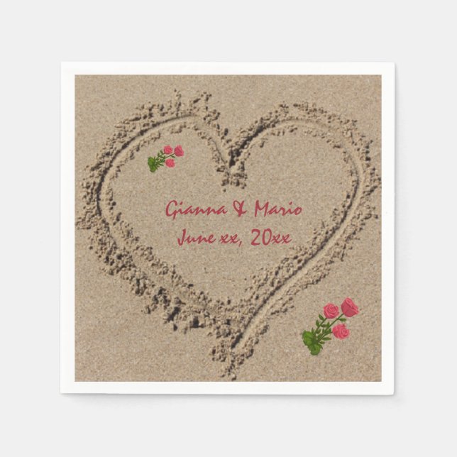 Sand Heart and Roses Napkin (Front)