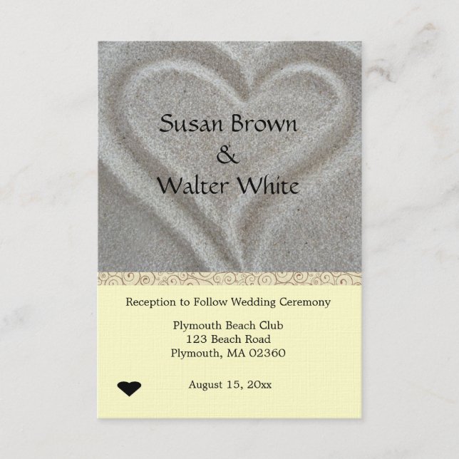 Sand Heart Beach Wedding Reception Card (Front)