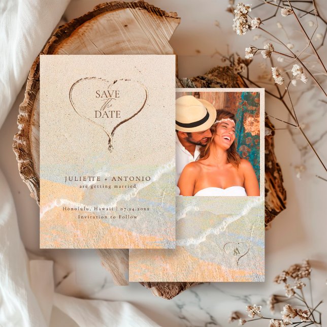Sand Heart Boho Rustic Beach Destination Wedding  Save The Date (Creator Uploaded)