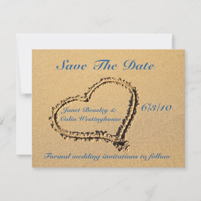 Sand Heart Save the Date Announcement Card (Front)