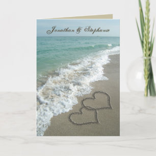 Sand Hearts on Beach w/Photo Save the Date Announcement