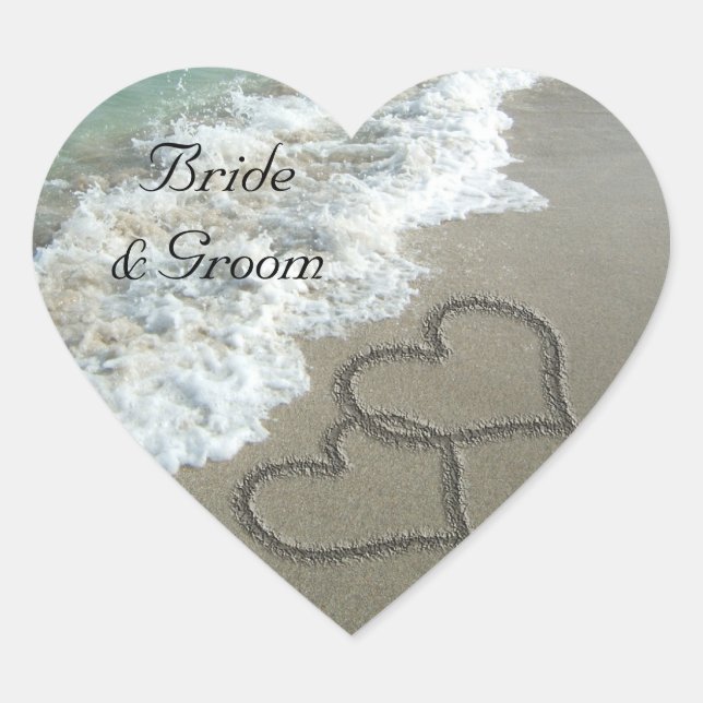 Sand Hearts on the Beach Envelope Seal Sticker (Front)