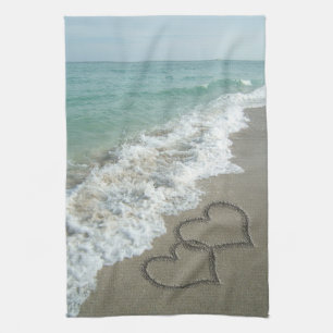 Sand Hearts on the Beach Kitchen Towel