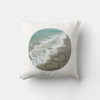 Sand Hearts on the Beach Throw Pillow