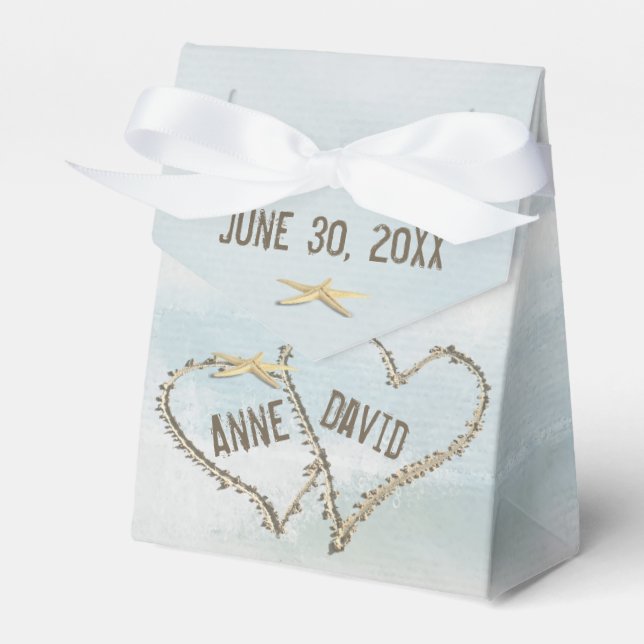 Sand Hearts on Watercolor with Starfish  Favor Box (Front Side)
