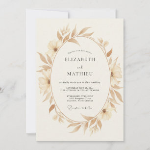 Sand Leaf Wreath Wedding Invitation