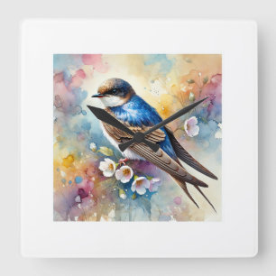 Sand Martin Bird 070824AREF106 - Watercolor Square Wall Clock