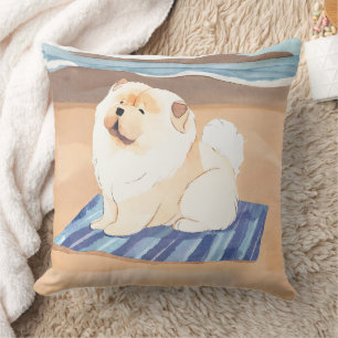 SAND N' SEA CREAM and RED Chow Chow Throw Pillow