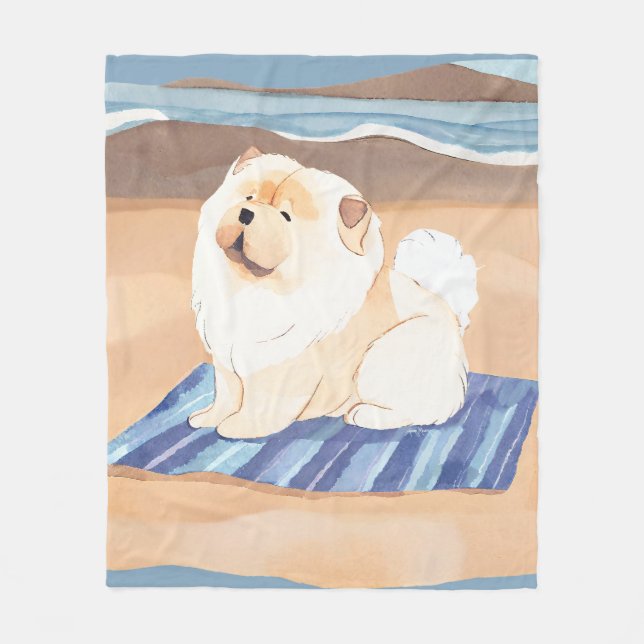 SAND N' SEA Cream  Chow Chow dog beach blanket (Front)